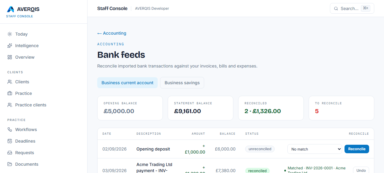 Bank feeds and reconciliation