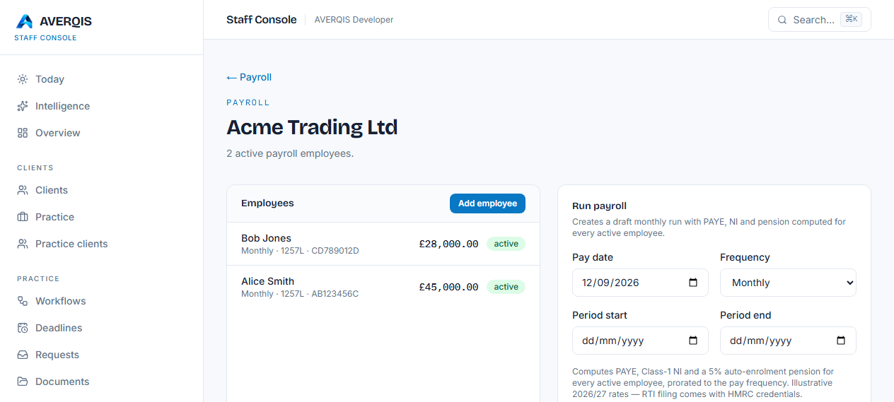 The payroll workspace